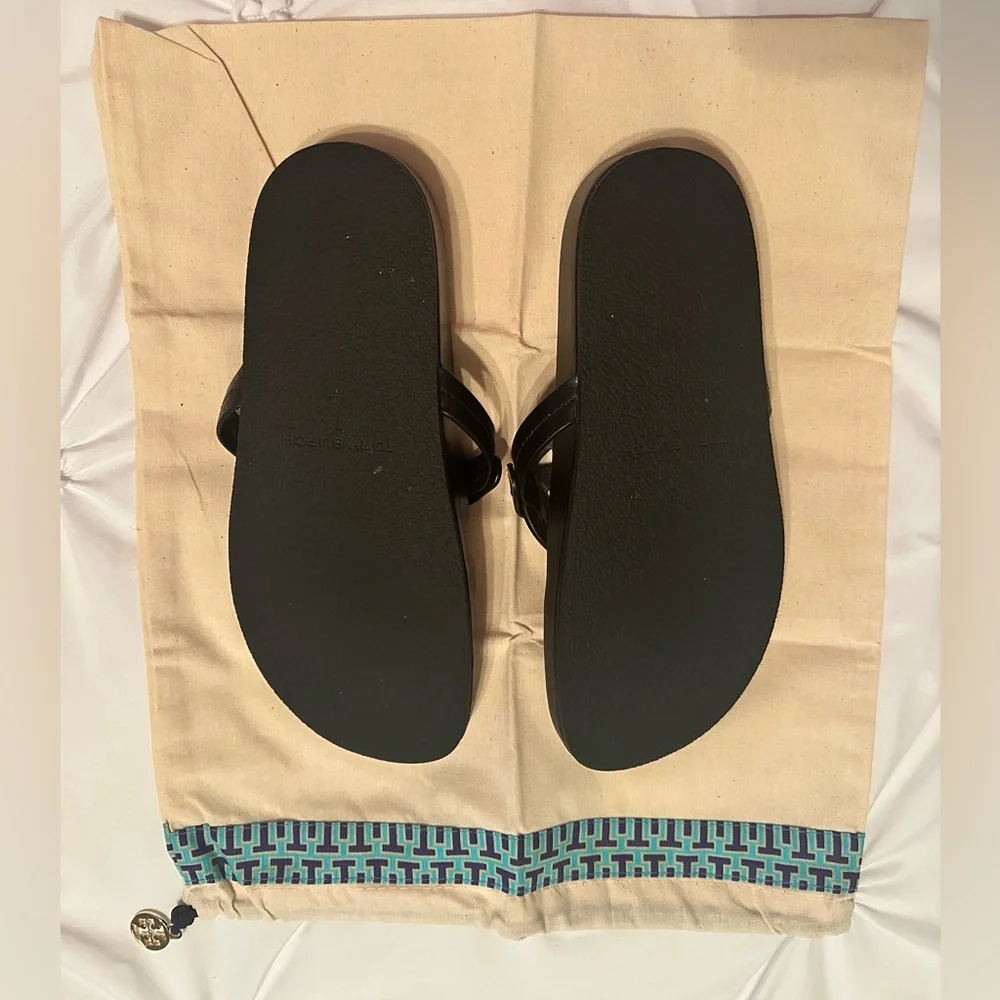 Tory Burch Miller Cloud Black Leather Sandals - Picture 2 of 4